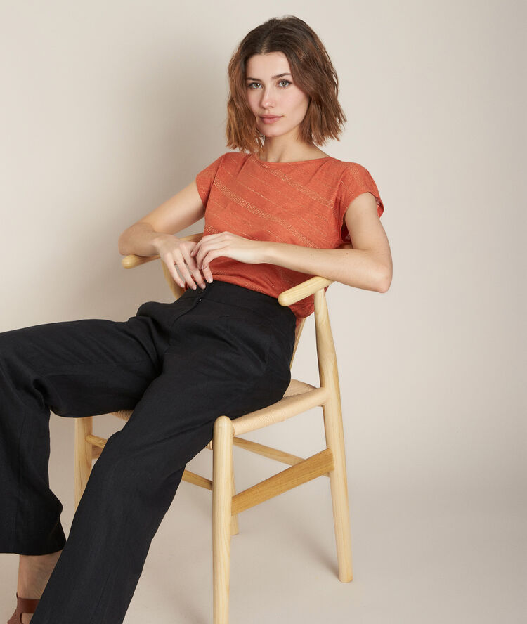 Tee-shirt en lin ray&eacute; rebus tomette.