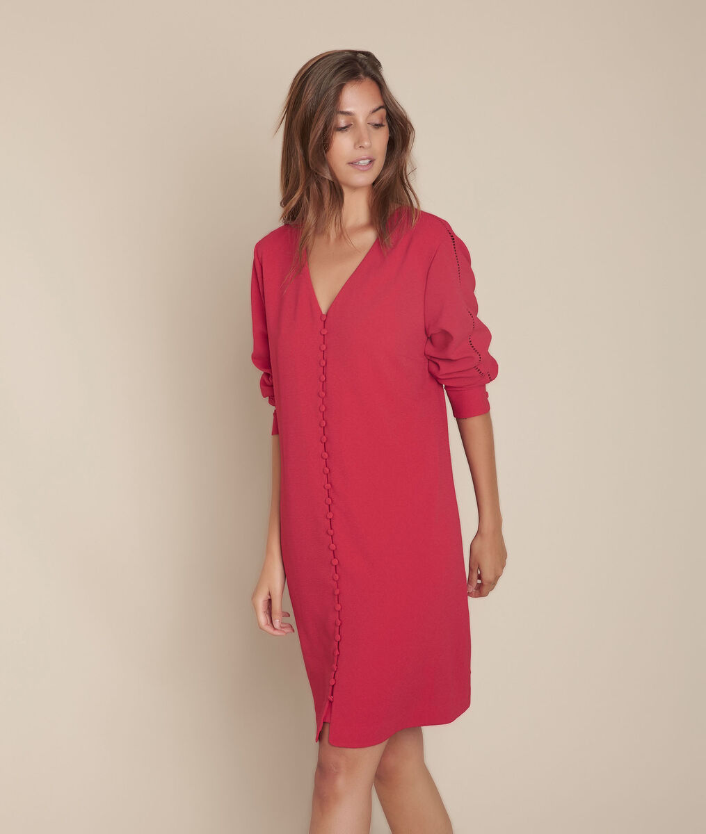 Rotes Kleid Mit Bezogenen Knopfen Isaure Damen Maison 123