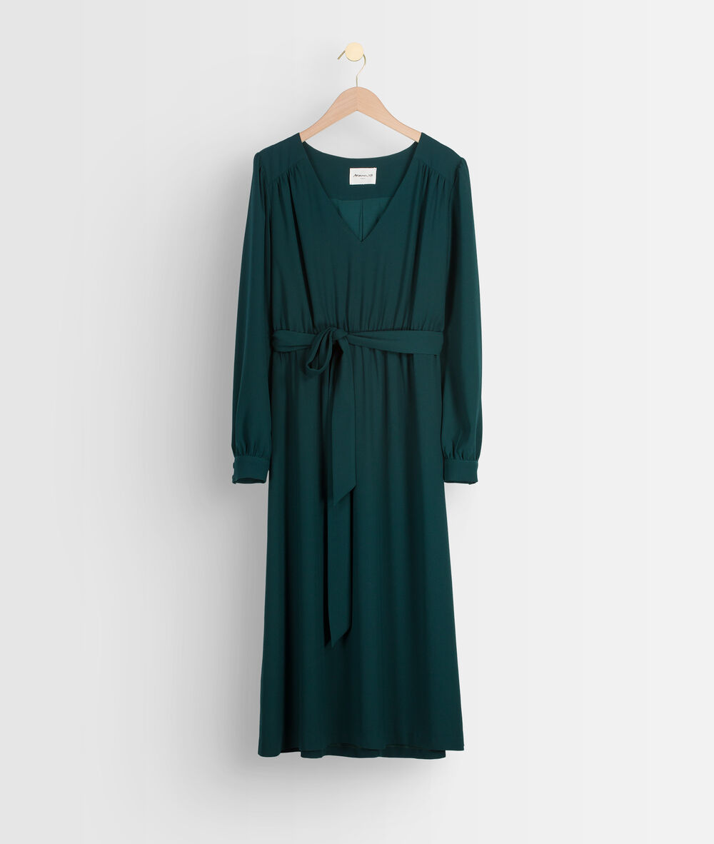 Robe midi en crêpe vert paon star cypres.