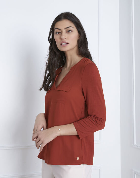 Blouse acajou bimatière Genna | 1-2-3 Blouse acajou bimatière Genna PhotoZ | 1-2-3