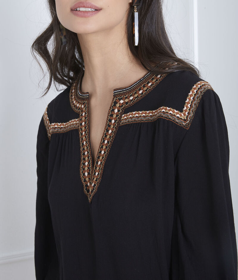 Blouse noire broderie ethnique vita noir.