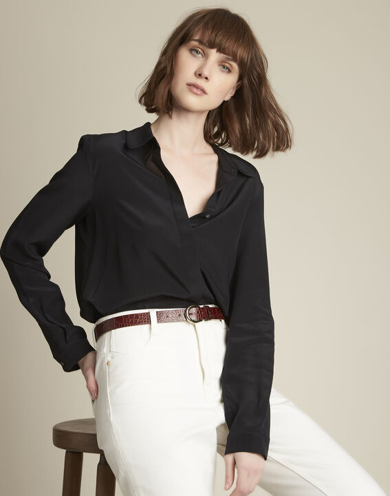 Chemise en soie noire Maelle | 1-2-3 Chemise en soie noire Maelle PhotoZ | 1-2-3