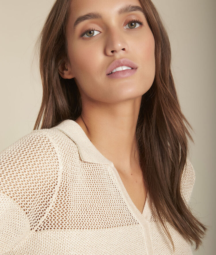 Pull poudre ajouré et brillant favori peche.