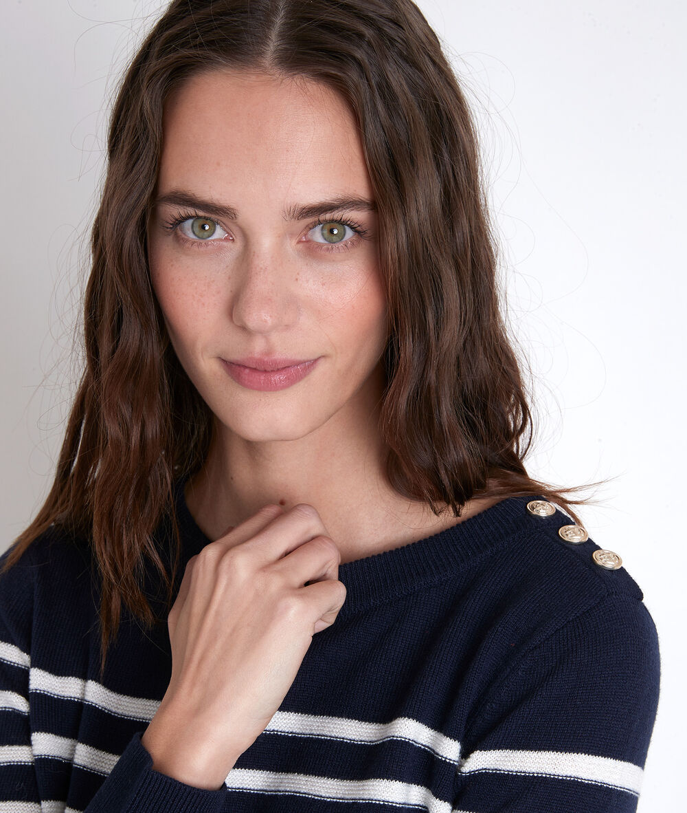 Pull en polyester recyclé rayé alban marine.
