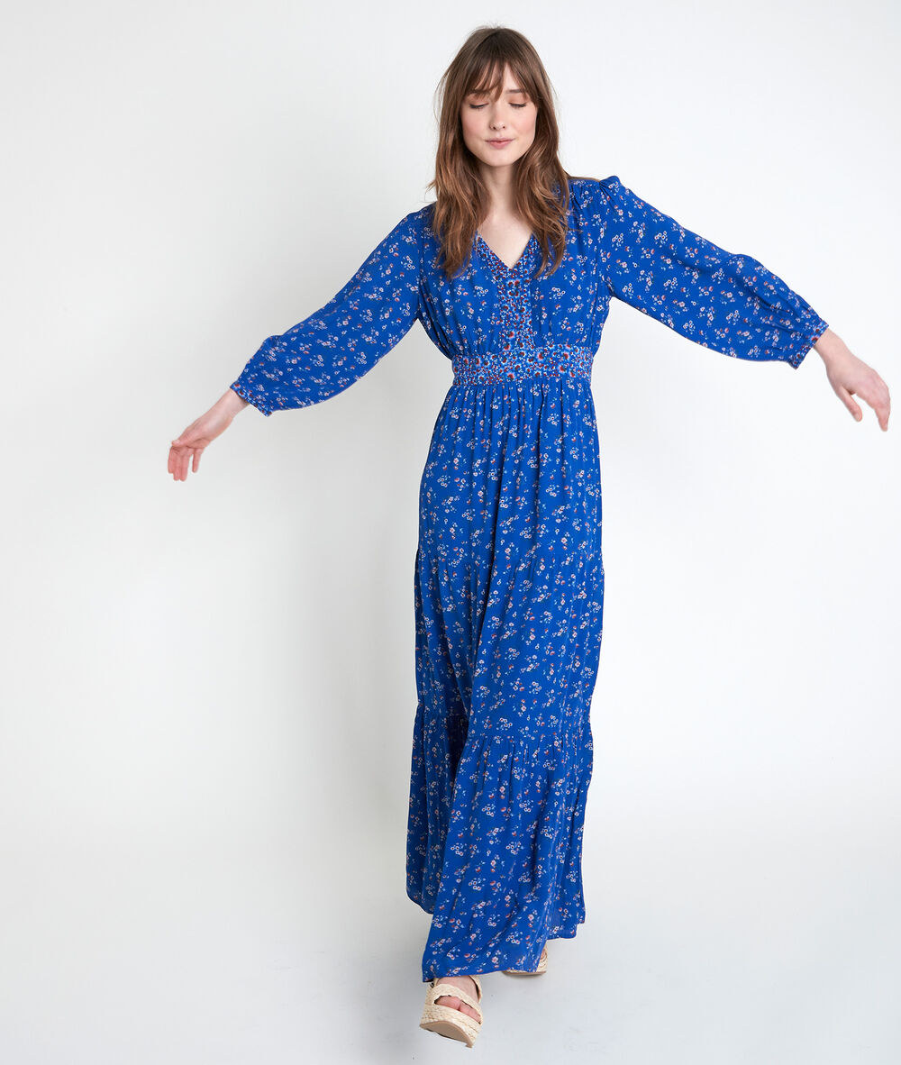 Robe longue myosotis imprim&eacute;e loanne myosotis.
