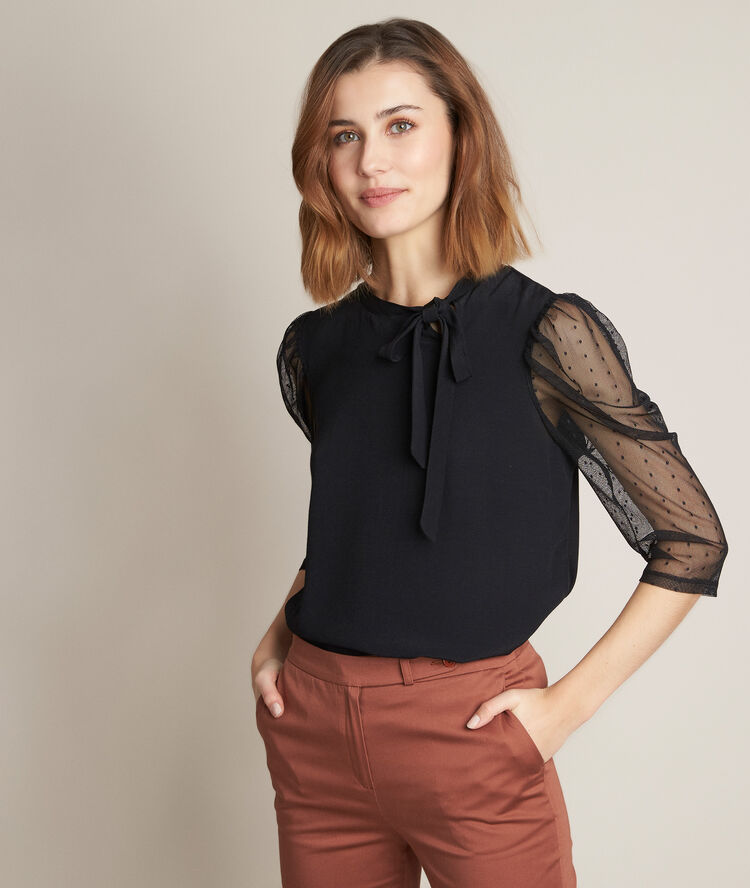 Tee-shirt à dentelle rezia noir.