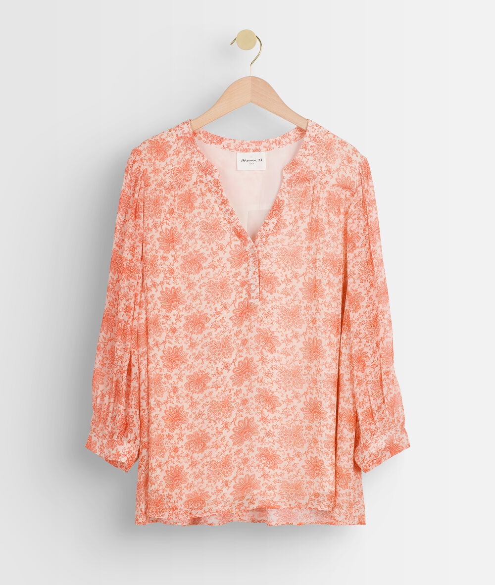 Blouse vaporeuse imprimée orange annie pêche.