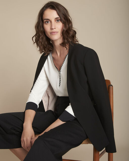 Blouse bimatière col v mel ecru.