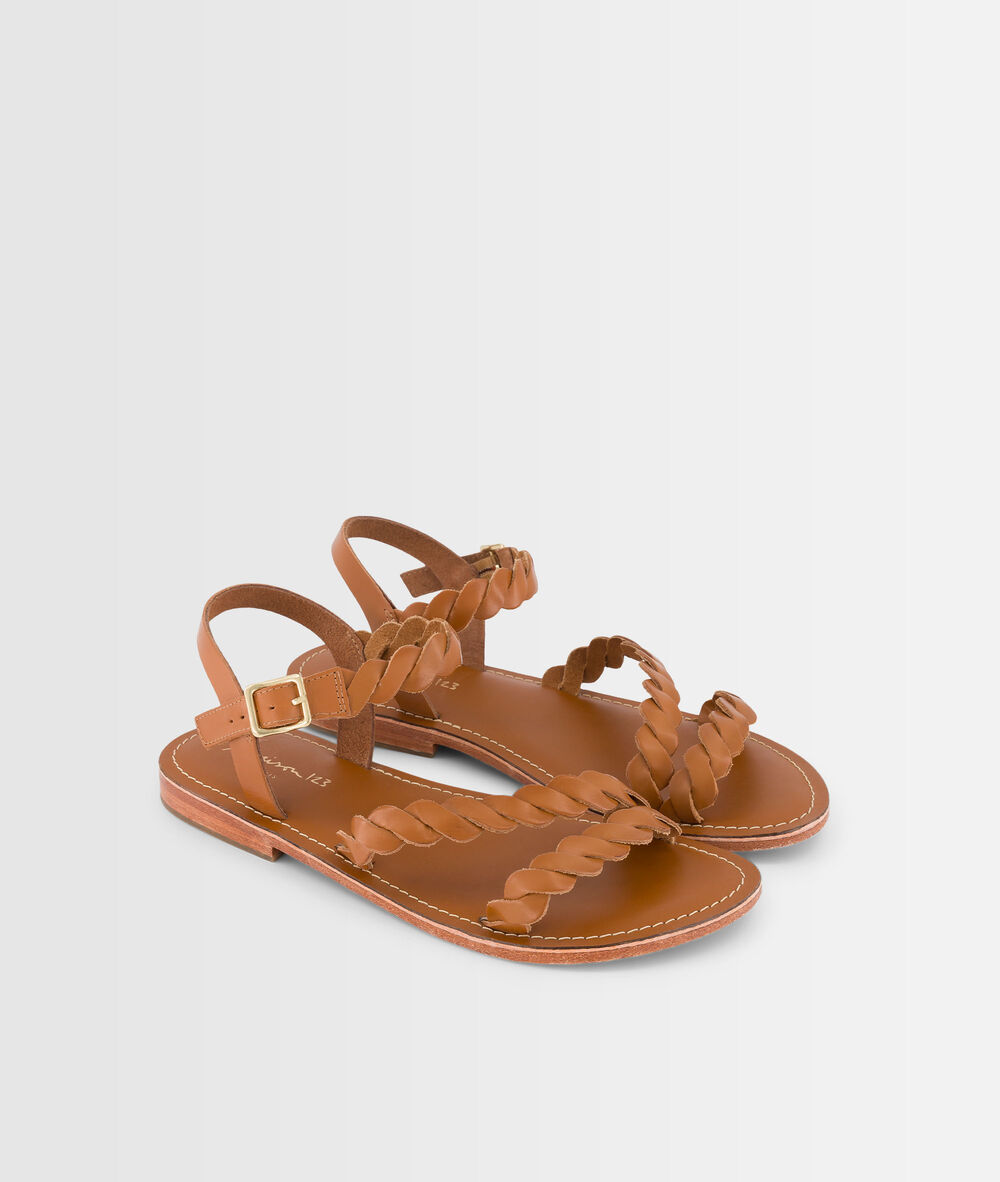 Sandales plate en cuir camel gema camel.