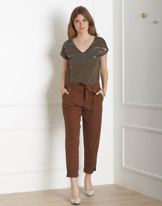 Tee-shirt kaki broderie perles Pixel | 1-2-3 Tee-shirt kaki broderie perles Pixel PhotoZ | 1-2-3
