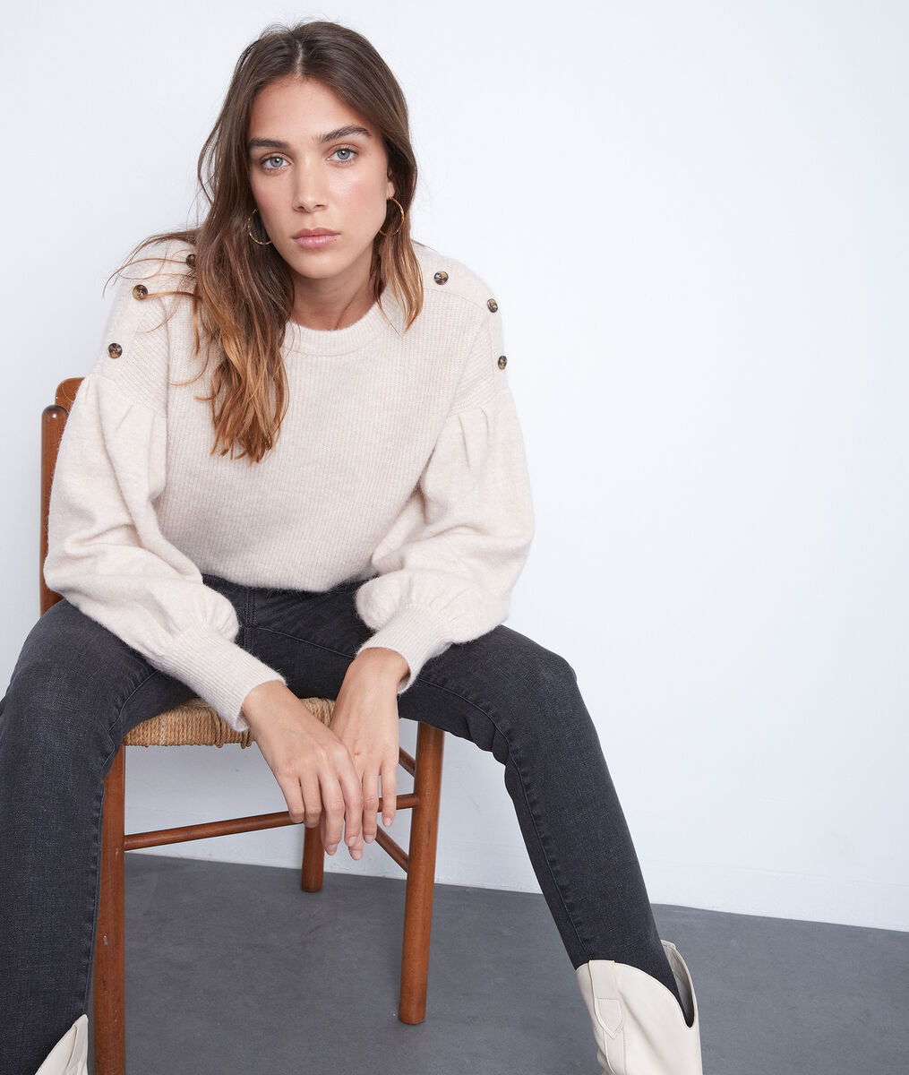 Pull Terry beige manches bouffantes | 1-2-3 Pull Terry beige manches bouffantes PhotoZ | 1-2-3