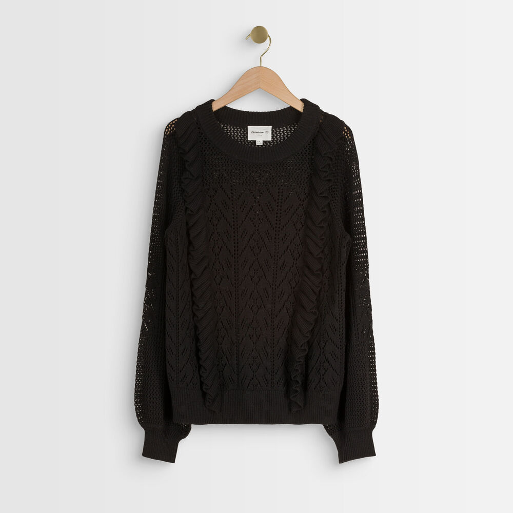 Pull ajouré à volants aloha noir.