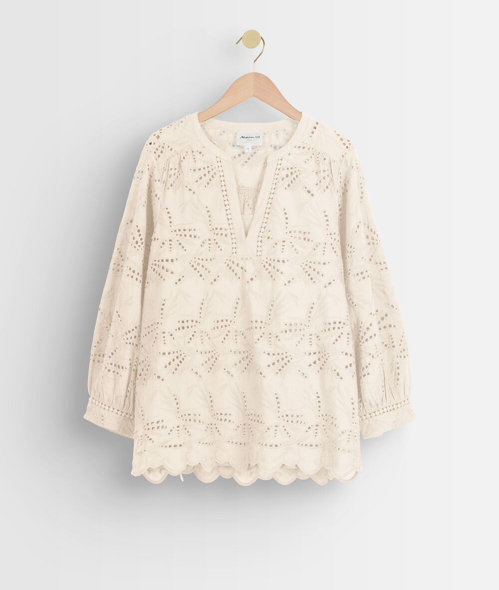 Strogele blouse met engels borduurwerk tebene paille.