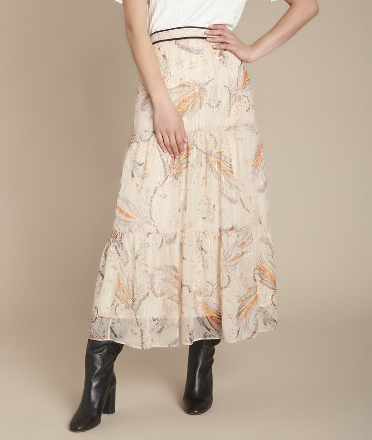 Lange ecru rok met lurex print ksar ecru.