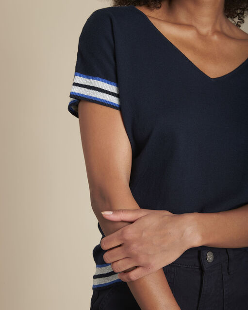 Pull marine rayures lurex faly marine.