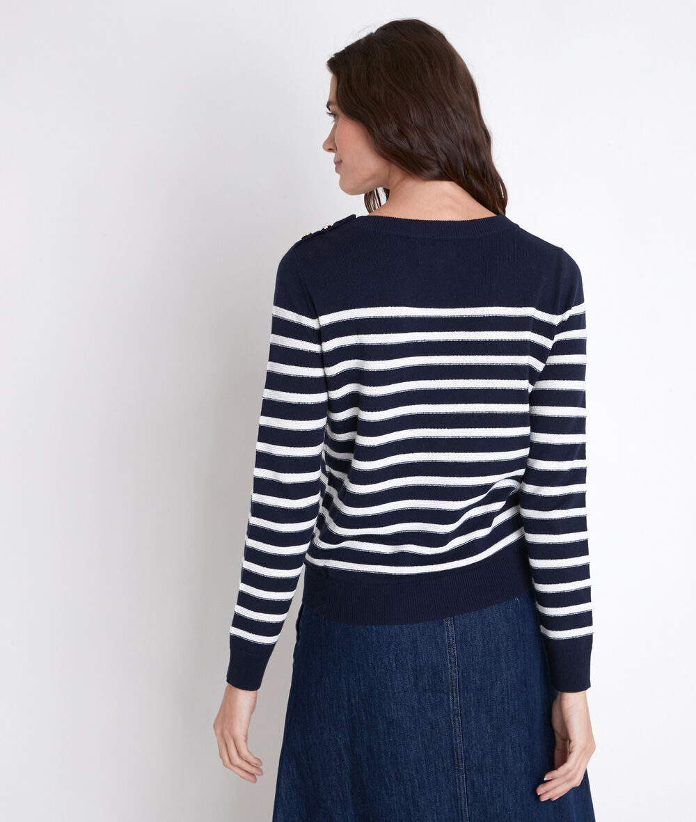 Pull en polyester recyclé rayé alban marine.