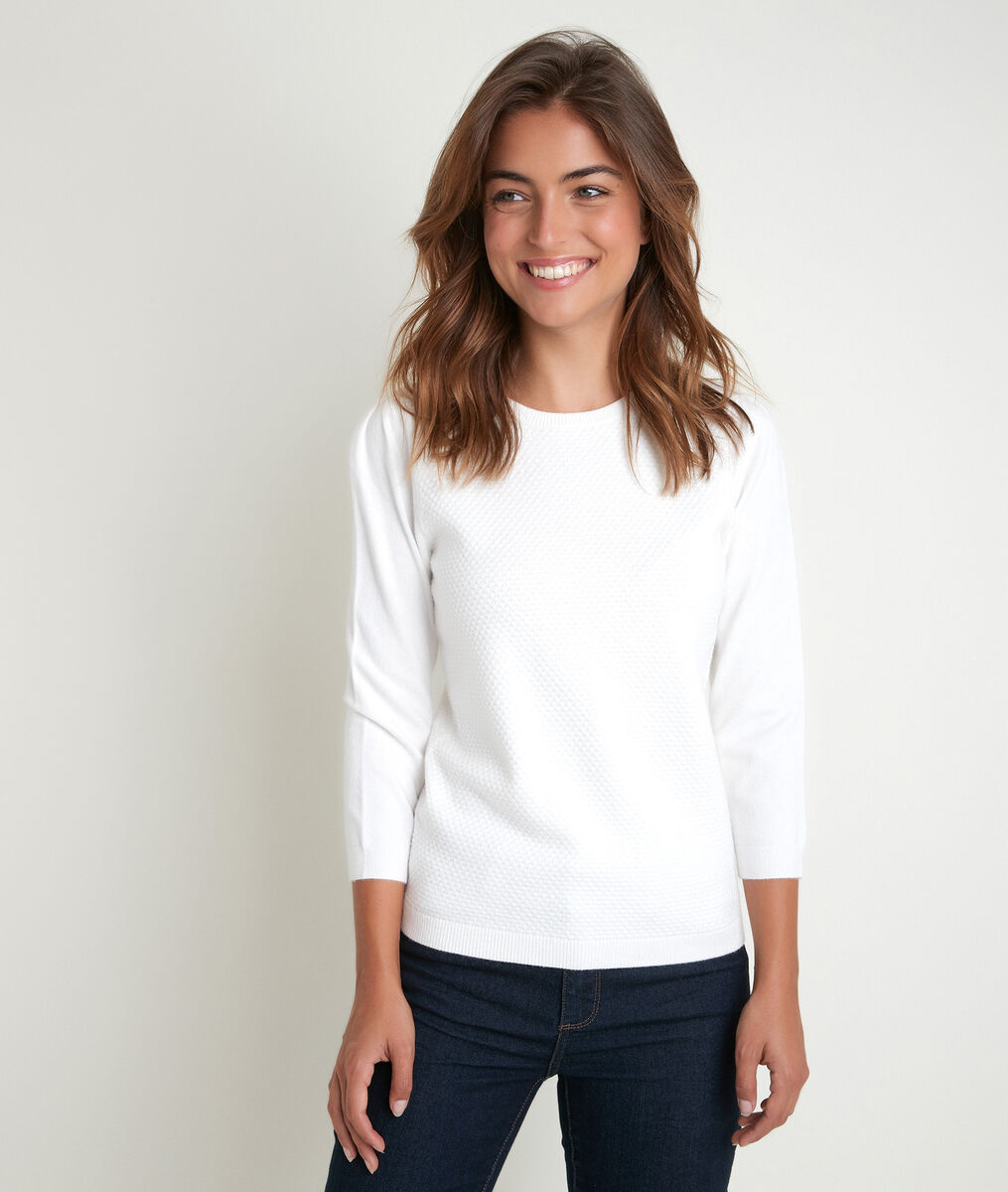 Pull écru nid d'abeille Rimel | 1-2-3 Pull écru nid d'abeille Rimel PhotoZ | 1-2-3