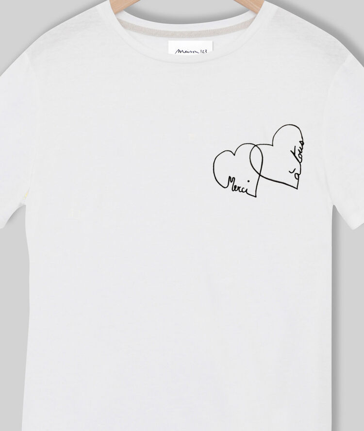 Tee-shirt sérigraphié en coton biologique merci blanc.