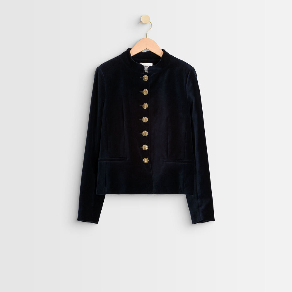 Veste officier marine en velours tang marine.