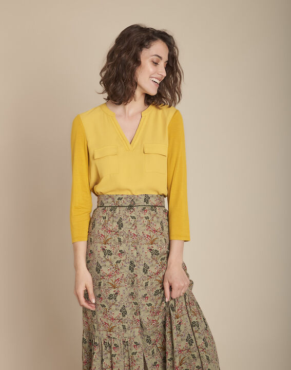 Blouse anis bimatière col V Genna | 1-2-3 Blouse anis bimatière col V Genna PhotoZ | 1-2-3