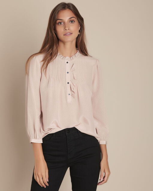 Blouse à pois en soie marina rose fluo.