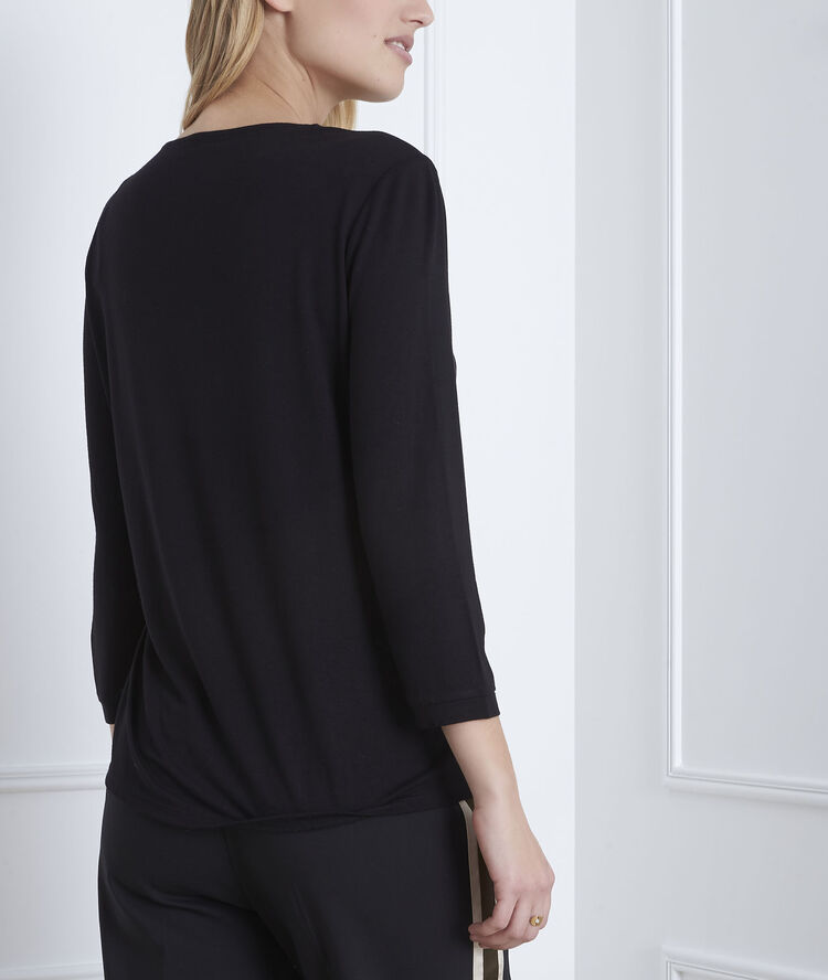 Schwarze bluse aus bimaterial in wickel-optik schwarz.