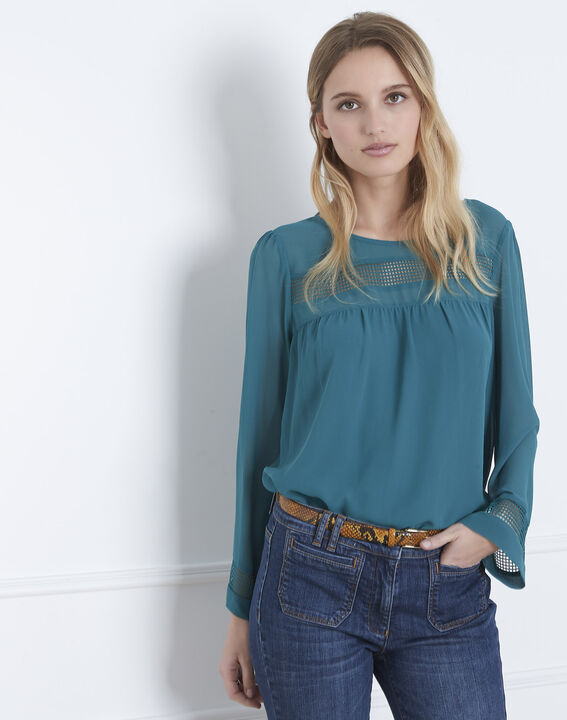 Blouse verte empiècement dentelle Verena | 1-2-3 Blouse verte empiècement dentelle Verena PhotoZ | 1-2-3