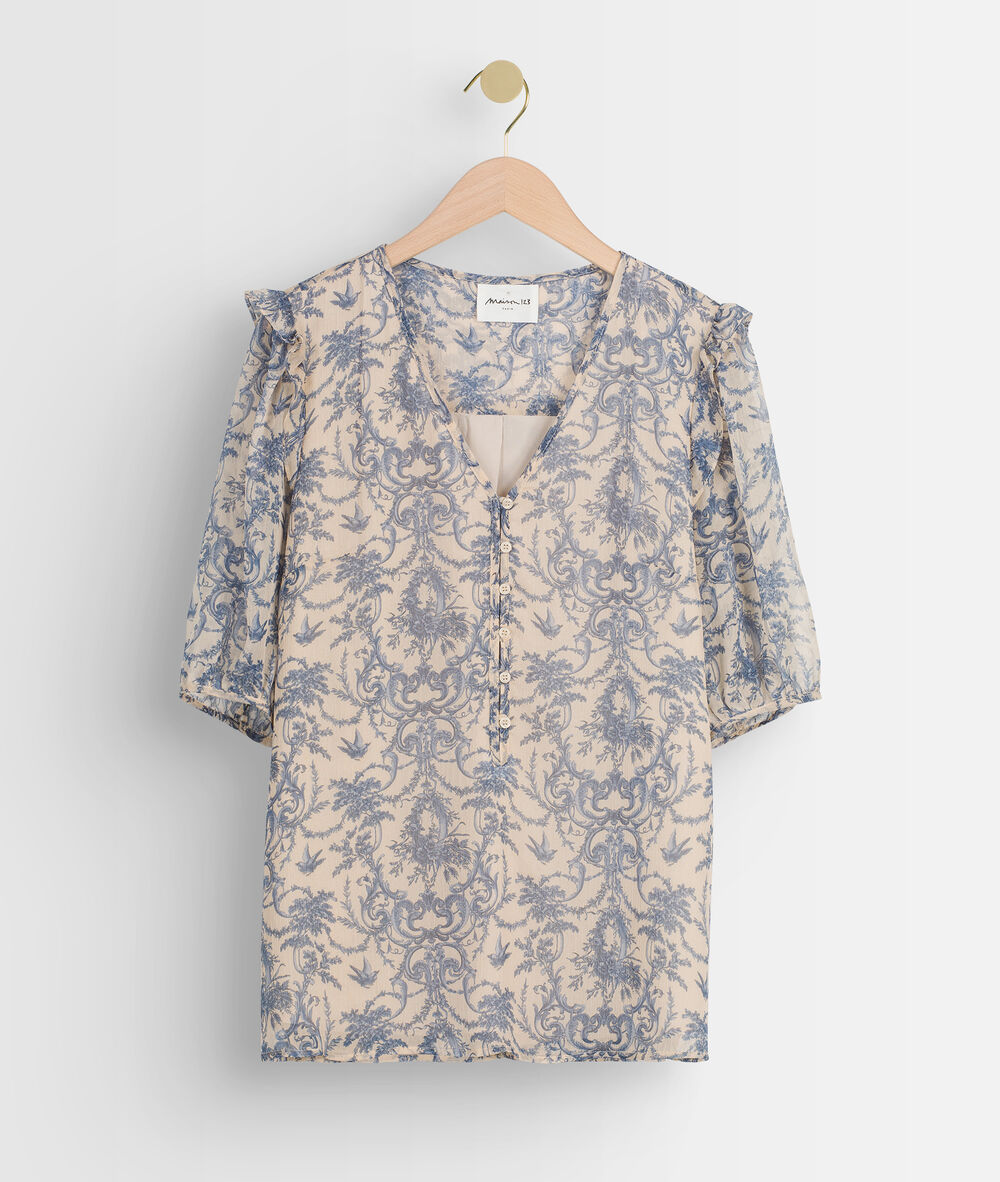Blouse imprimée à volants tounia ecru.