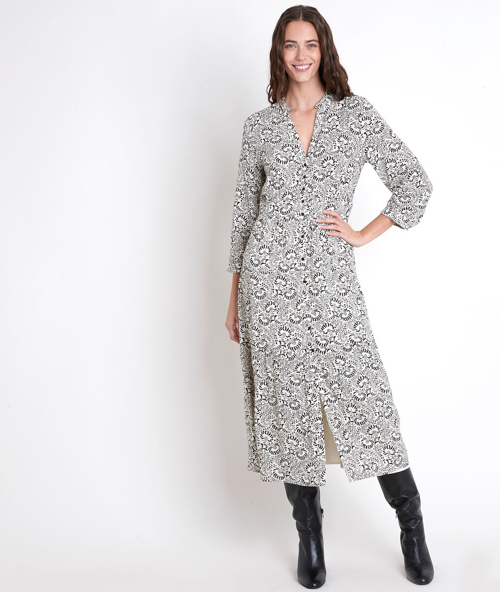 Langes Kleid mit Printmuster ecru Carola | 1-2-3 Langes Kleid mit Printmuster ecru Carola PhotoZ | 1-2-3