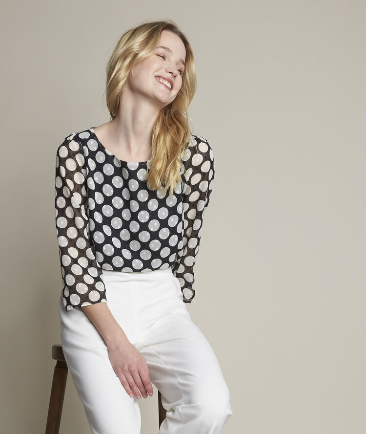 Blouse met stippenprint eve zwart.