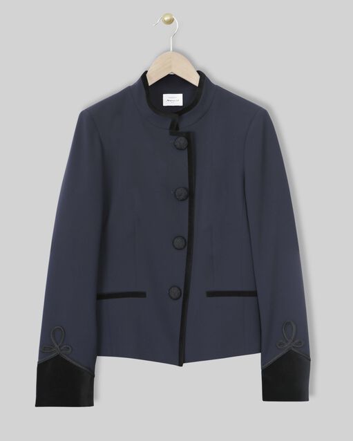 Veste en microfibre détails velours baby marine.