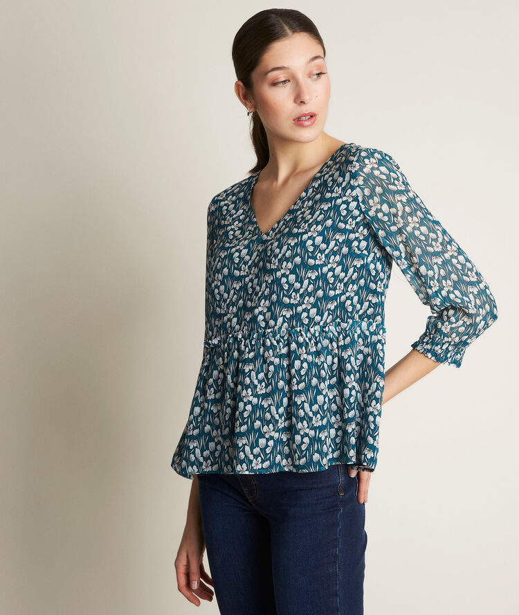 Blouse imprim&eacute;e esmee turquoise.