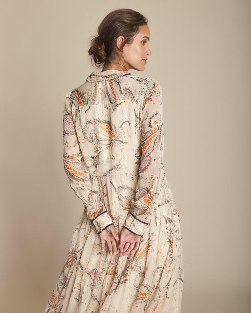 Robe longue imprimée imane ecru.