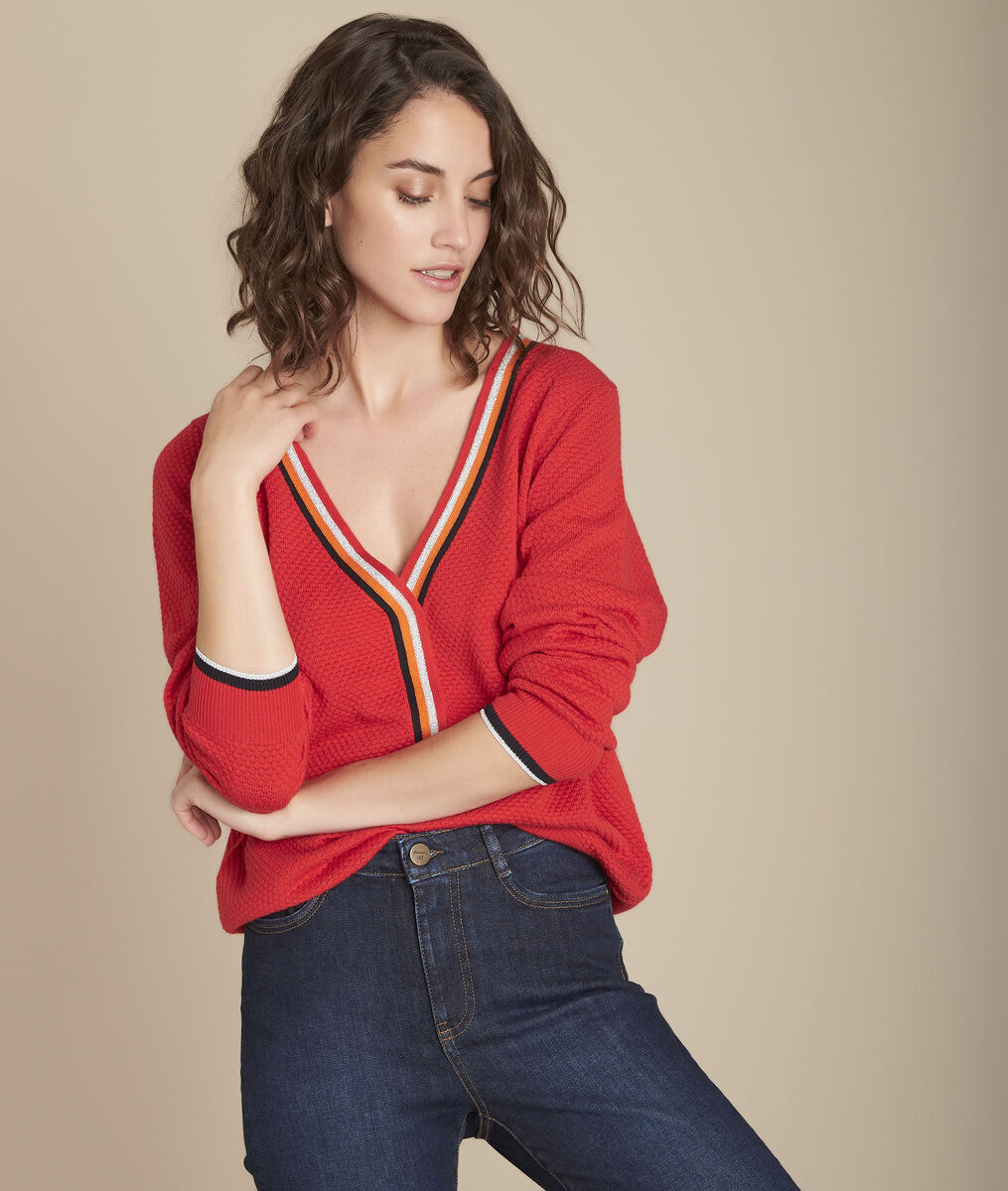 Roter Pullover Mit Originellem V Ausschnitt Fly Damen Maison 123