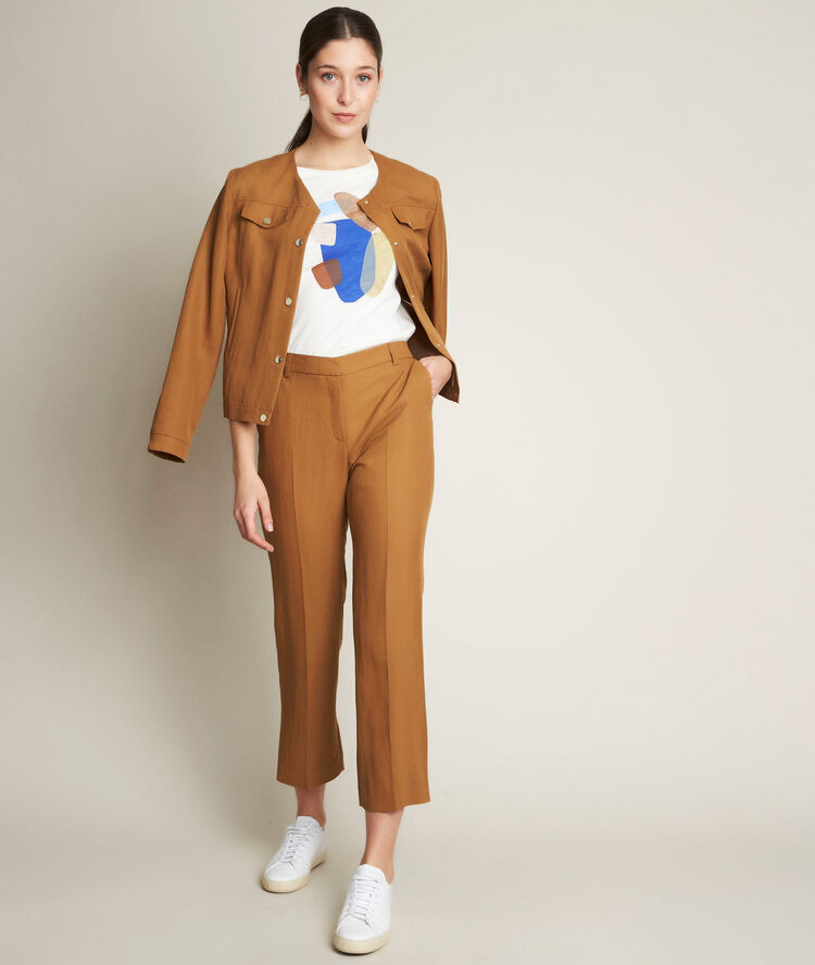 Tee-shirt imprimé rameau ecru.