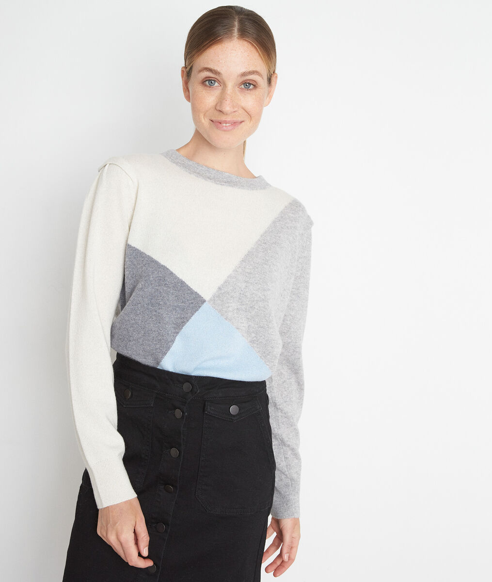 Grijze trui van kasjmier met geometrische jacquard Triangle | 1-2-3 Grijze trui van kasjmier met geometrische jacquard Triangle PhotoZ | 1-2-3