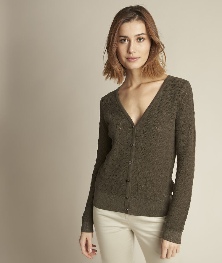 Kaki vest met ajour dalmatien kaki.