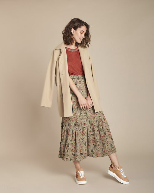 Grüner Rock mit Blumenprint ausgefallenes Schrägband Kaia (2) - Maison 123