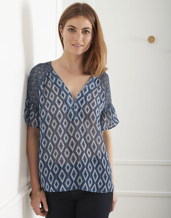 Blouse bleue imprimé graphique Vianney | 1-2-3 Blouse bleue imprimé graphique Vianney PhotoZ | 1-2-3