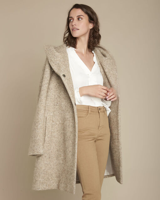 Beige Mantel aus Wolle Edwin (2) - Maison 123