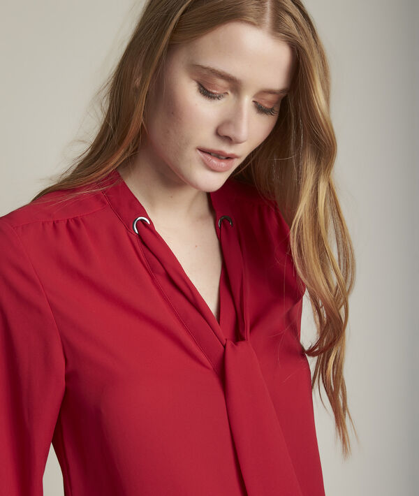 Blouse rouge col lavallière Valence | 1-2-3 Blouse rouge col lavallière Valence PhotoZ | 1-2-3