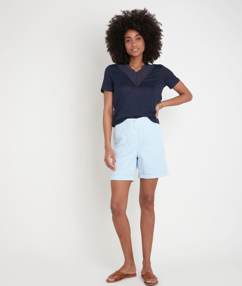 Tee-shirt en lin et dentelle marine idaho marine.