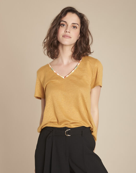 Tee-shirt jaune en lin Capri | 1-2-3 Tee-shirt jaune en lin Capri PhotoZ | 1-2-3