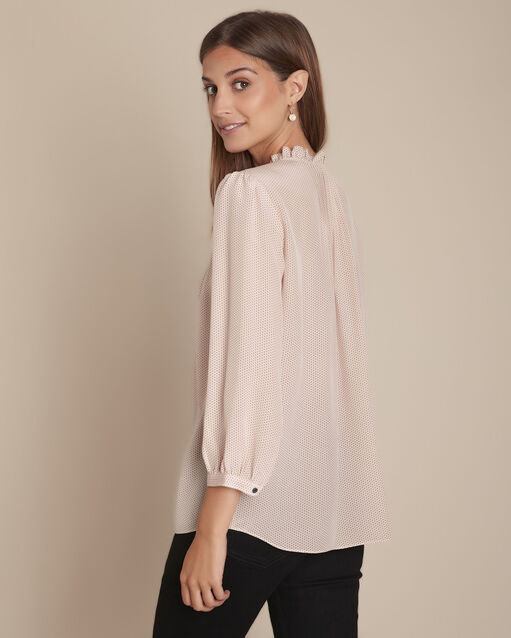 Blouse à pois en soie marina rose fluo.