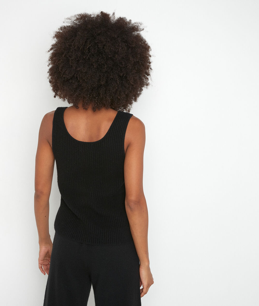 Zwarte tanktop van gerecycled kasjmier teva noir.