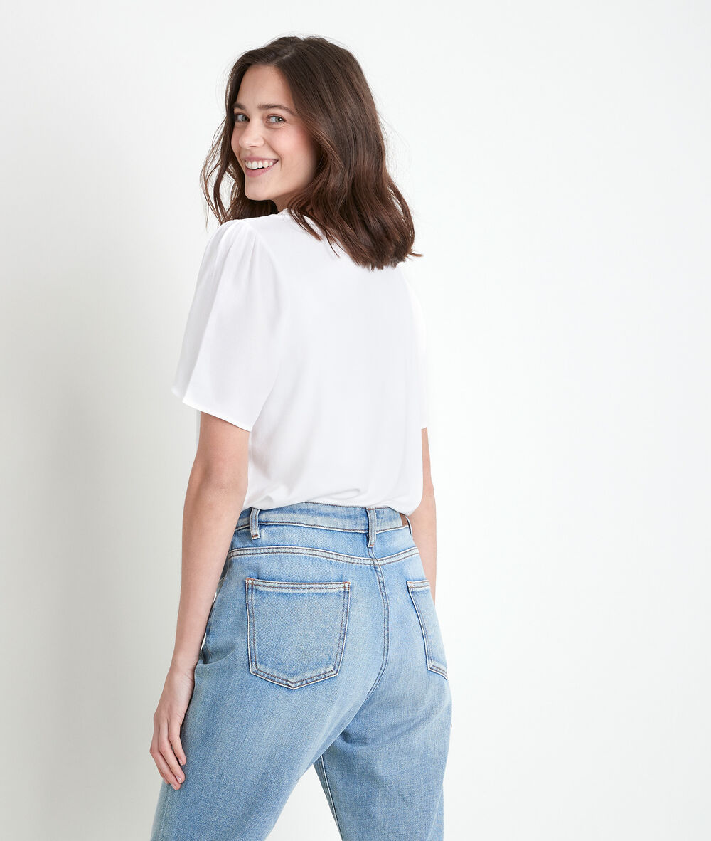 Tee-shirt bimatière encolure dentelle wanda ecru.