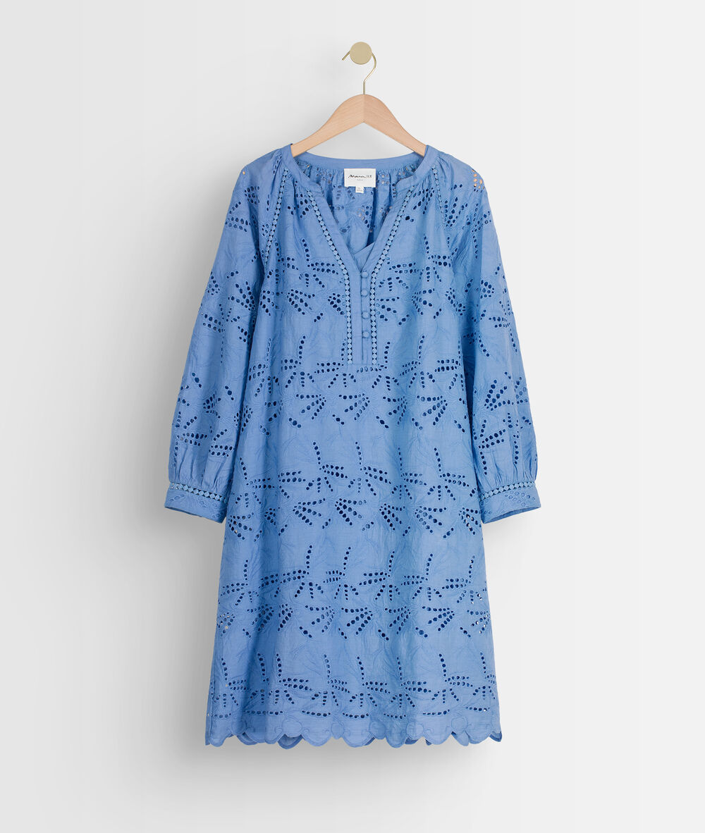 Robe en coton brodé bleu coco bleu.