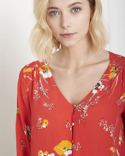 Blouse rouge imprimé fleuri vanity geranium.