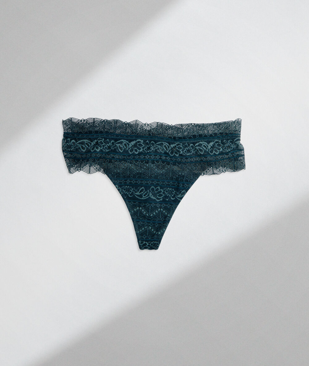 Tanga en dentelle de coton responsable vert canard ella vert canard.