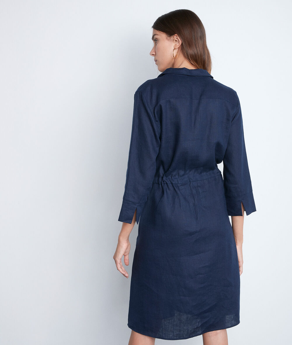 Robe chemise en lin bleu marine luna encre.